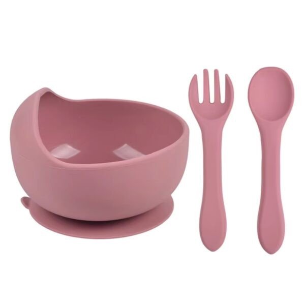 SPY KIDS Silicone Baby Feeding Set - 3Pcs Bowl, Spoon & Fork | Non-Slip Suction, Microwave & Dishwasher Safe, Unbreakable, Easy Clean - Pink