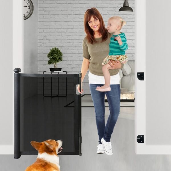 SPY KIDS Retractable Dog Gate - Mesh Safety Gate for Babies & Pets | Extra Wide 180cm | 86cm Height | Black