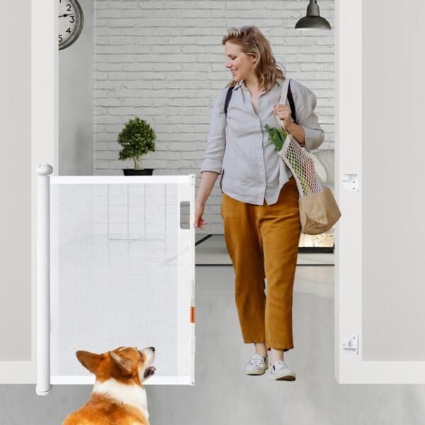 SPY KIDS Retractable Dog Gate - Mesh Safety Gate for Babies & Pets | Extra Wide 140cm | 86cm Height | White
