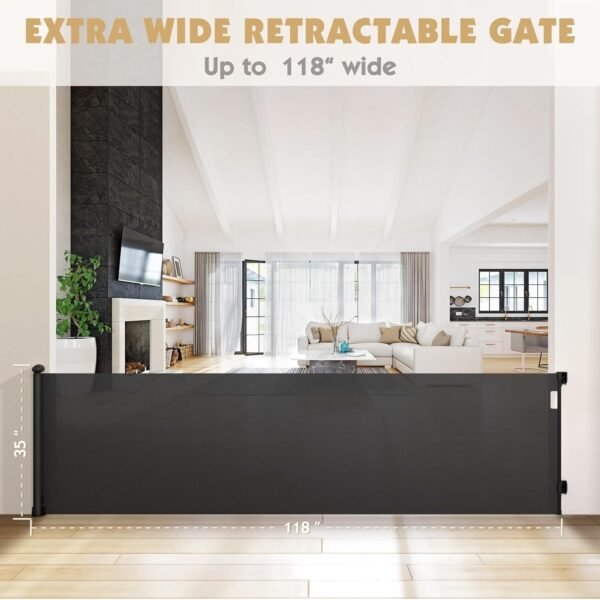 SPY KIDS Retractable Dog Gate - Mesh Safety Gate for Babies & Pets | Extra Wide 300cm | 86cm Height | Black