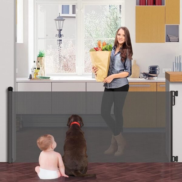 SPY KIDS Retractable Dog Gate - Mesh Safety Gate for Babies & Pets | Extra Wide 180cm | 86cm Height | Black