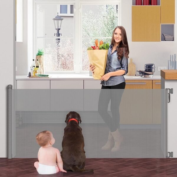 SPY KIDS Retractable Dog Gate - Mesh Safety Gate for Babies & Pets | Extra Wide 180cm | 86cm Height | Gray