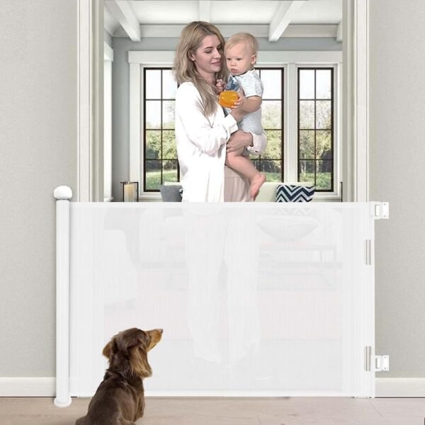 SPY KIDS Retractable Dog Gate - Mesh Safety Gate for Babies & Pets | Extra Wide 180cm | 86cm Height | White