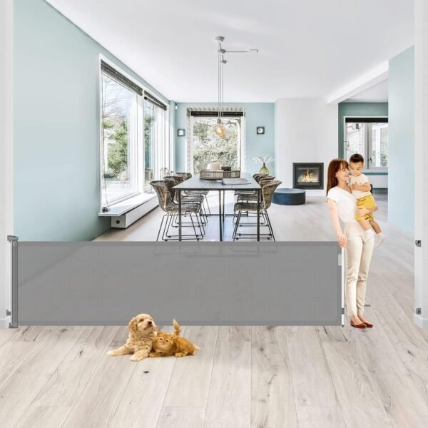 SPY KIDS Retractable Dog Gate - Mesh Safety Gate for Babies & Pets | Extra Wide 350cm | 86cm Height | Gray