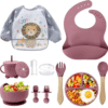 SPY KIDS Silicone Baby Feeding Set -13Pcs BPA-Free, Microwave Safe, Anti-Slip | Complete Tableware Kit for Babies & Toddlers with Suction Plate, Bowl,Sippy Cup, Bib, Water Proof Cloth Bib, Spoon, Fork and Silicone Baby Finger Brush With Case