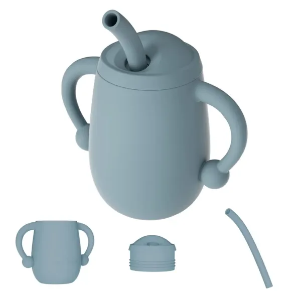 SPY KIDS® Mini Cup + Straw - BPA-Free Silicone Sipper for Baby & Toddler | Anti-Spill, Soft Straw, Lid & Brush | Ideal for Infants & Kids 6+ Months - Aqua