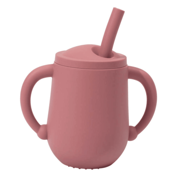 SPY KIDS® Mini Cup + Straw - BPA-Free Silicone Sipper for Baby & Toddler | Anti-Spill, Soft Straw, Lid & Brush | Ideal for Infants & Kids 6+ Months - Dark Pink