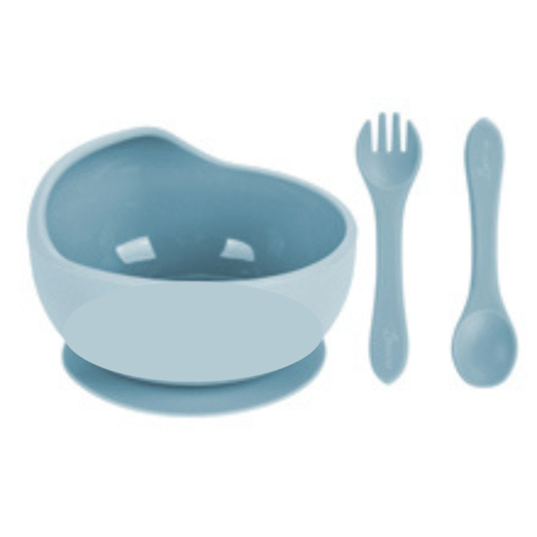 SPY KIDS Silicone Baby Feeding Set - 3Pcs Bowl, Spoon & Fork | Non-Slip Suction, Microwave & Dishwasher Safe, Unbreakable, Easy Clean - Aqua