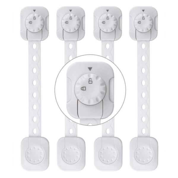 SPY KIDS Ultimate Child Safety Bundle | 4, 6 & 10 Pcs Adhesive Locks for Doors, Cabinets, Fridges | Adjustable & Secure Furniture Locks for Toddlers - Pack of 4pcs