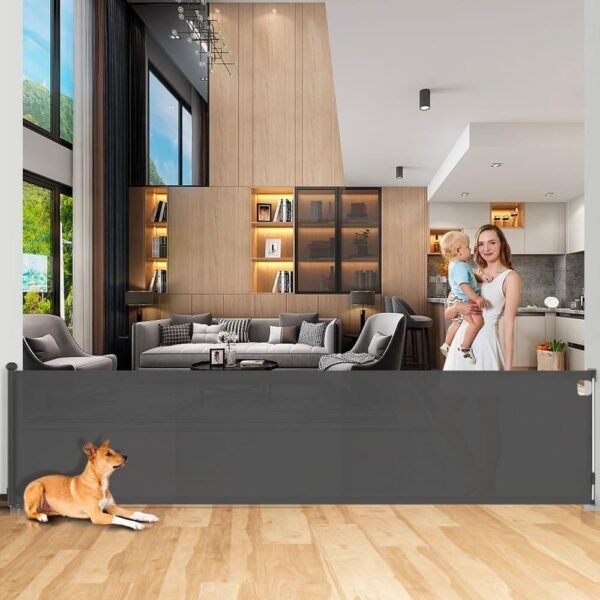 SPY KIDS Retractable Dog Gate - Mesh Safety Gate for Babies & Pets | Extra Wide 350cm | 86cm Height | Black
