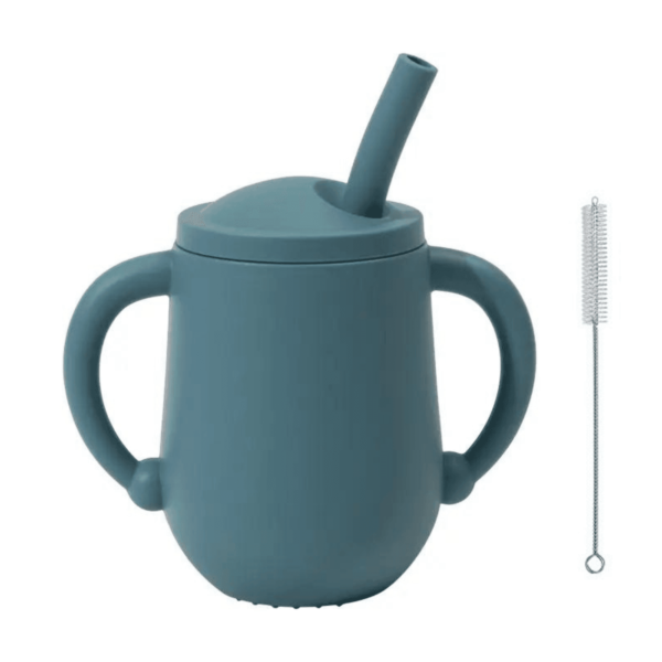 SPY KIDS® Mini Cup + Straw - BPA-Free Silicone Sipper for Baby & Toddler | Anti-Spill, Soft Straw, Lid & Brush | Ideal for Infants & Kids 6+ Months - Blue