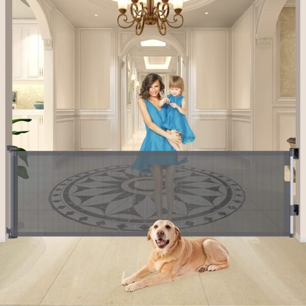 SPY KIDS® Retractable Dog & Baby Gate - Mesh Safety Gate for Babies & Pets | No Drill Installation | Wide 140 cm | 86 cm Height | Ideal for Doorways, Stairs & Hallways | Indoor/Outdoor - 180 cm, Gray