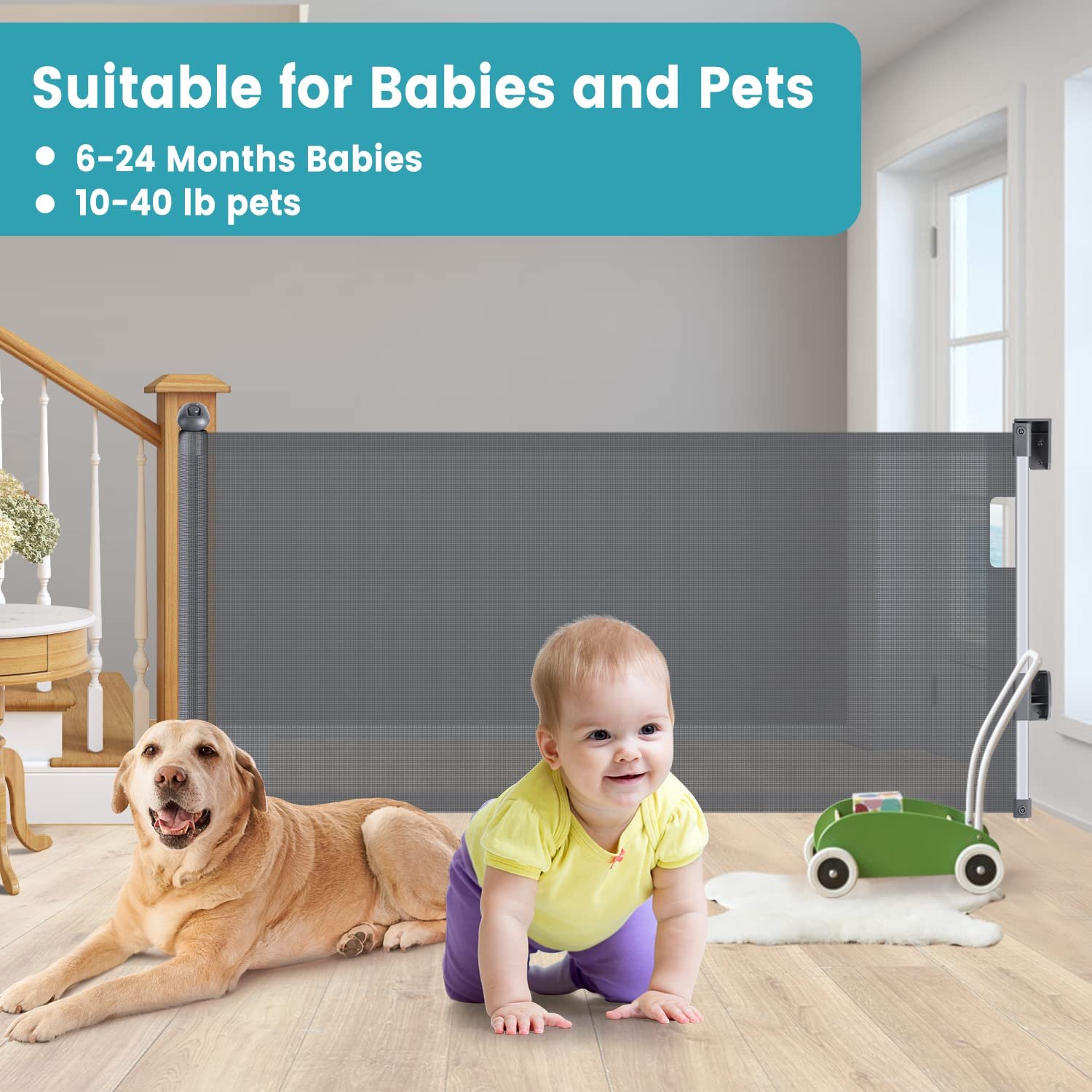 Cancello Retrattile Per Scale 180x86 Cm – Sicuro Per Bambini E Cani Con Montaggio Senza Trapano