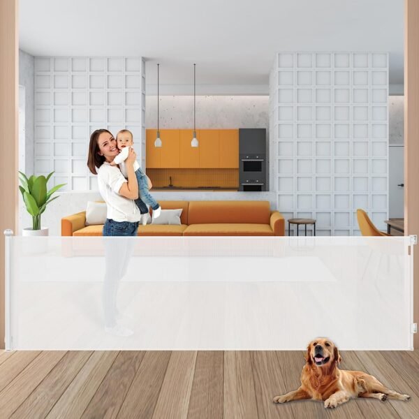 SPY KIDS® Retractable Dog & Baby Gate - Mesh Safety Gate for Babies & Pets | No Drill Installation | Wide 140 cm | 86 cm Height | Ideal for Doorways, Stairs & Hallways | Indoor/Outdoor - 300 cm, White